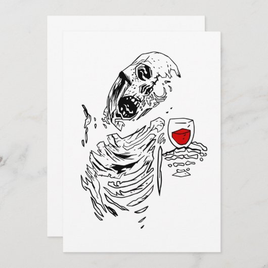 halloween zombie skelet drinkende wijn schedel kaart (Voorkant / Achterkant)