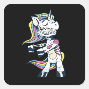 Halloween Zombie Unicorn Floss Dance Vierkante Sticker