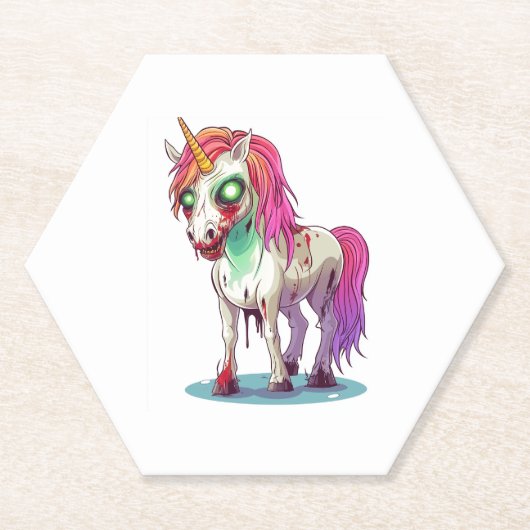 Halloween Zombie Unicorn Kartonnen Onderzetters (Voorkant)
