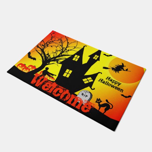 Halloween Zombie Witch Ghost en Bats Doormat Deurmat (Schuin)