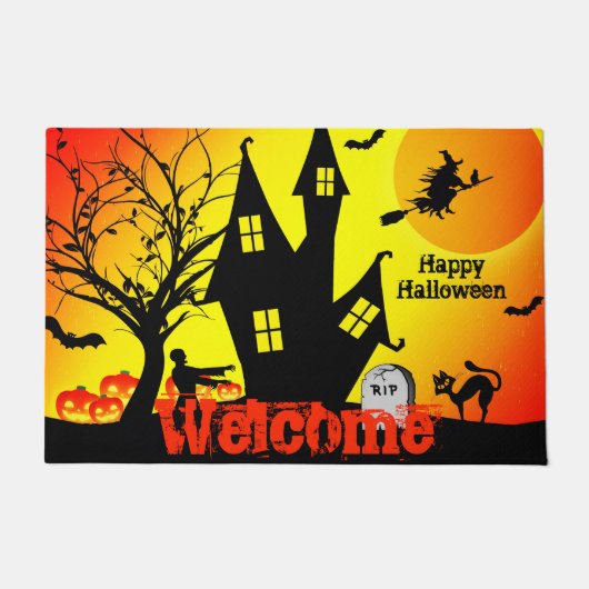 Halloween Zombie Witch Ghost en Bats Doormat Deurmat (Voorkant)