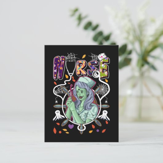 Halloween Zombie Zurse Stethoscope Medical Worker Briefkaart (Staand voorkant)