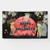 Halloween zombies graveyard red maanmonsters spandoek (Horizontaal)
