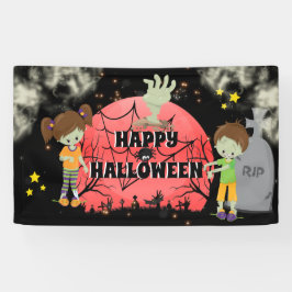 Halloween zombies graveyard red maanmonsters spandoek
