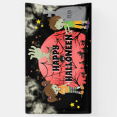 Halloween zombies graveyard red maanmonsters spandoek (Verticaal)