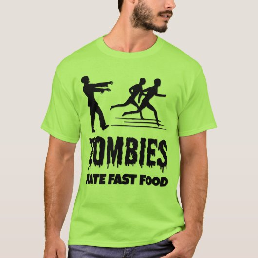 Halloween Zombies Hate Fast Food Joggers Funny T-shirt (Voorkant)