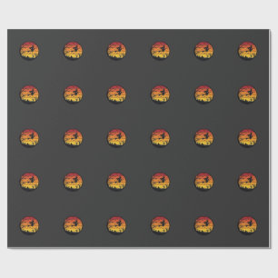 Halloween Zonsondergang Heks Silhouet Retro Cirkel Cadeaupapier