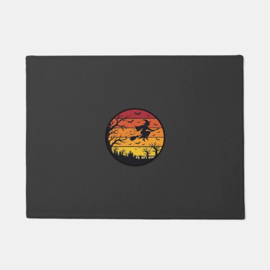 Halloween Zonsondergang Heks Silhouet Retro Cirkel Deurmat (Voorkant)