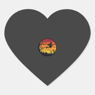Halloween Zonsondergang Heks Silhouet Retro Cirkel Hart Sticker