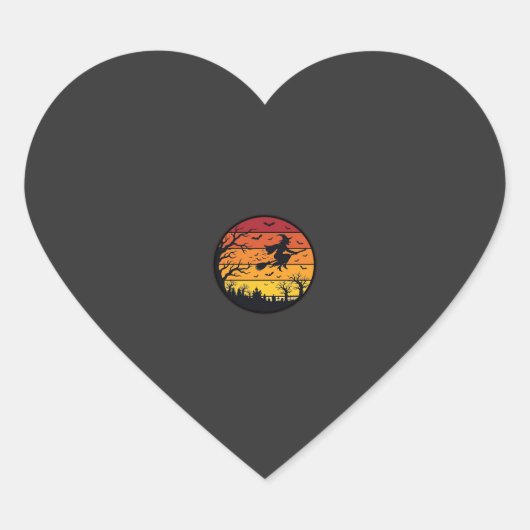 Halloween Zonsondergang Heks Silhouet Retro Cirkel Hart Sticker (Voorkant)