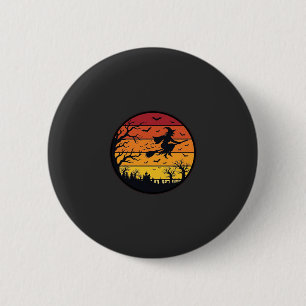 Halloween Zonsondergang Heks Silhouet Retro Cirkel Ronde Button 5,7 Cm