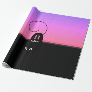 Halloween Zonsondergang Zwarte Kat Monogram Cadeaupapier