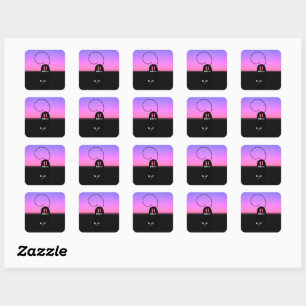 Halloween Zonsondergang Zwarte Kat Monogram Vierkante Sticker