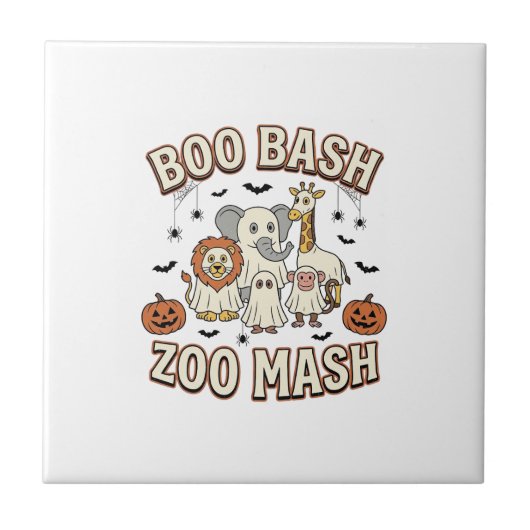 Halloween Zoo Boo Bash Grappig Dierenfeest_1 Tegeltje (Voorkant)