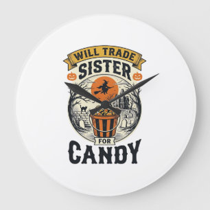 Halloween Zus Zal Handelen Voor Snoep Vintage_1 Grote Klok