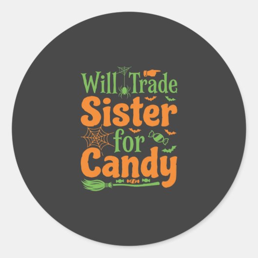 Halloween Zuster Snoep Handel Design_1 Ronde Sticker (Voorkant)