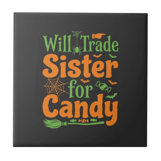 Halloween Zuster Snoep Handel Design_1 Tegeltje (Voorkant)