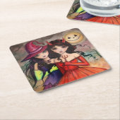 Halloween Zusters Trick or Treating Kunst Kartonnen Onderzetters (Schuin)