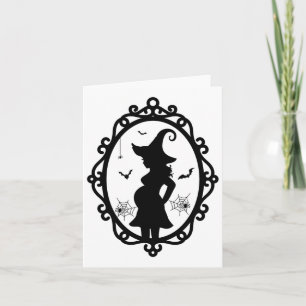 Halloween zwangere heks en spiegel heks kostuum kaart