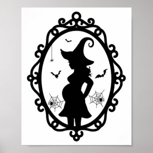 Halloween zwangere heks en spiegel heks kostuum poster