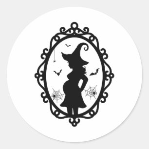 Halloween zwangere heks en spiegel heks kostuum ronde sticker