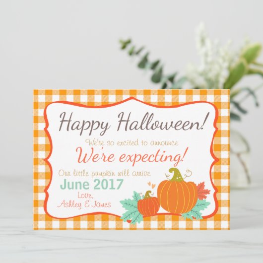 Halloween zwangerschapsaankondiging Pompoen Aankondiging (Staand voorkant)