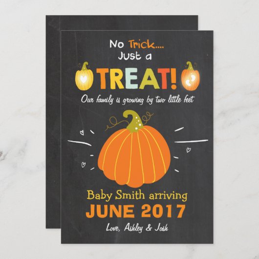 Halloween zwangerschapsaankondiging Trick or treat Aankondiging (Voorkant / Achterkant)