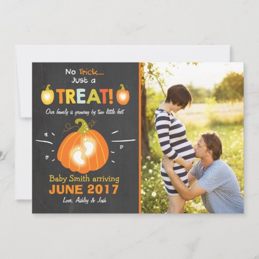 Halloween zwangerschapsaankondiging Trick or treat Aankondiging (Voorkant)