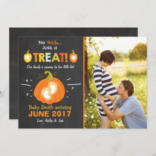 Halloween zwangerschapsaankondiging Trick or treat Aankondiging (Voorkant / Achterkant)