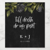 Halloween Zwart Bloemen Bruiloft Wijn Etiket (Enkel label)