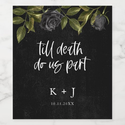 Halloween Zwart Bloemen Bruiloft Wijn Etiket (Enkel label)