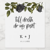 Halloween Zwart Bloemen Bruiloft Wit Wijn Etiket (Enkel label)