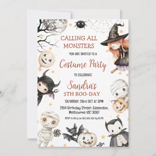 Halloween Zwart Bruin Kinder Kostuumfeest Verjaard Kaart (Voorkant)