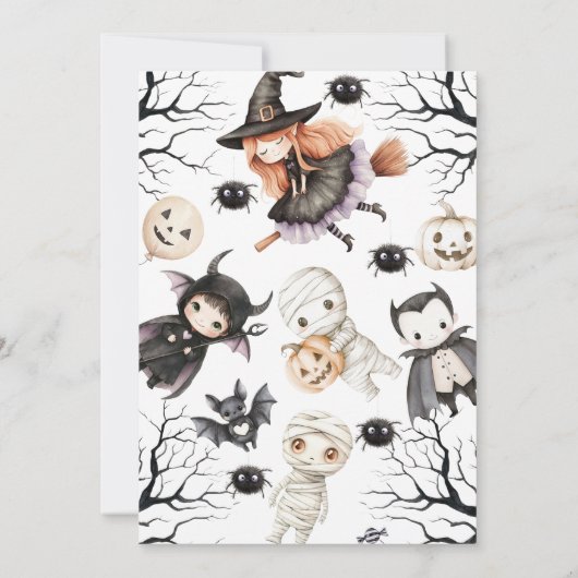 Halloween Zwart Bruin Kinder Kostuumfeest Verjaard Kaart (Achterkant)
