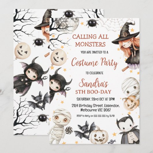 Halloween Zwart Bruin Kinder Kostuumfeest Verjaard Kaart (Voorkant / Achterkant)