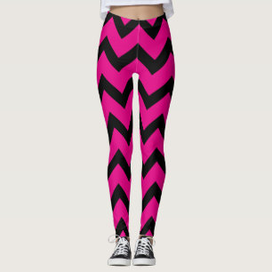 Halloween Zwart chevron strepen lijnen op heet roz Leggings