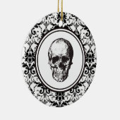 HALLOWEEN Zwart Damast Patroon Schedel Gepersonali Keramisch Ornament (Rechts)