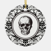 HALLOWEEN Zwart Damast Patroon Schedel Gepersonali Keramisch Ornament (Voorkant)