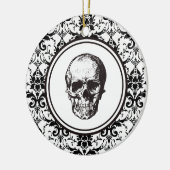 HALLOWEEN Zwart Damast Patroon Schedel Gepersonali Keramisch Ornament (Links)