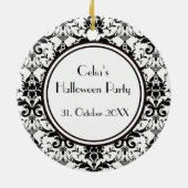 HALLOWEEN Zwart Damast Patroon Schedel Gepersonali Keramisch Ornament (Achterkant)