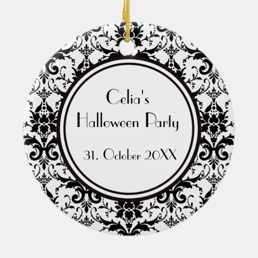 HALLOWEEN Zwart Damast Patroon Schedel Gepersonali Keramisch Ornament (Achterkant)