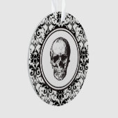 HALLOWEEN Zwart Damast Patroon Schedel Gepersonali Ornament (voorkant)