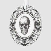 HALLOWEEN Zwart Damast Patroon Schedel Gepersonali Ornament (voorkant)