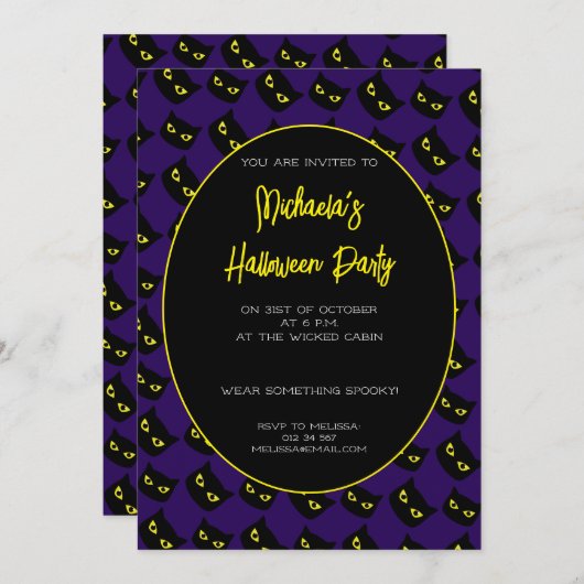 Halloween zwart en paarse kattengeel oogpatroon kaart (Voorkant / Achterkant)