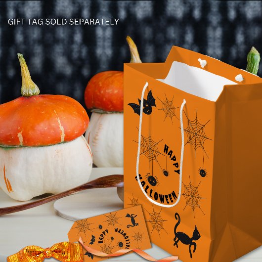 Halloween zwart en Sinaasappel geschenktas Medium Cadeauzakje