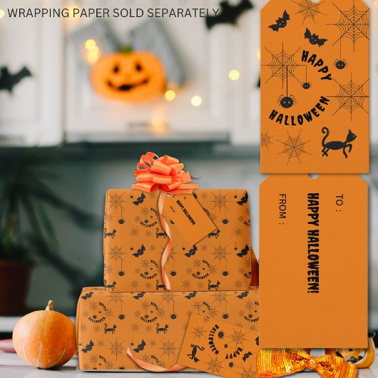 Halloween Zwart en Sinaasappel Gift Label Cadeaulabel