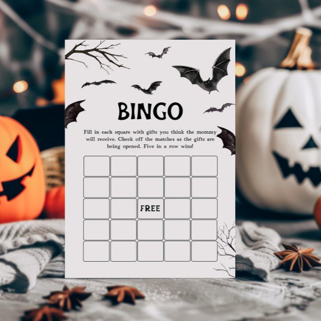 Halloween Zwart en Wit Bats Bingo Spel (Black and White Bats Baby Shower Bingo Game)