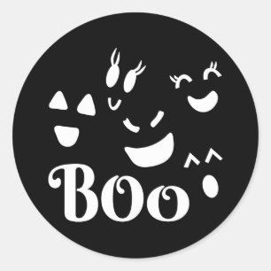 Halloween Zwart en Wit Cute BOO Geest Ronde Sticker