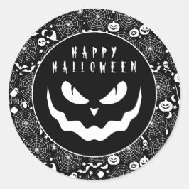 Halloween zwart en wit pompoen griezelig gezicht ronde sticker
