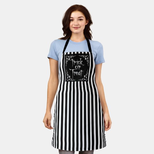 Halloween Zwart en Wit Schort (Gedragen)